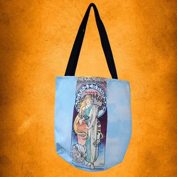 👜 Art Nouveau Tote Bag – Mucha Print Canvas Shoulder Bag | 15.5x16 | New - Picture 1 of 4